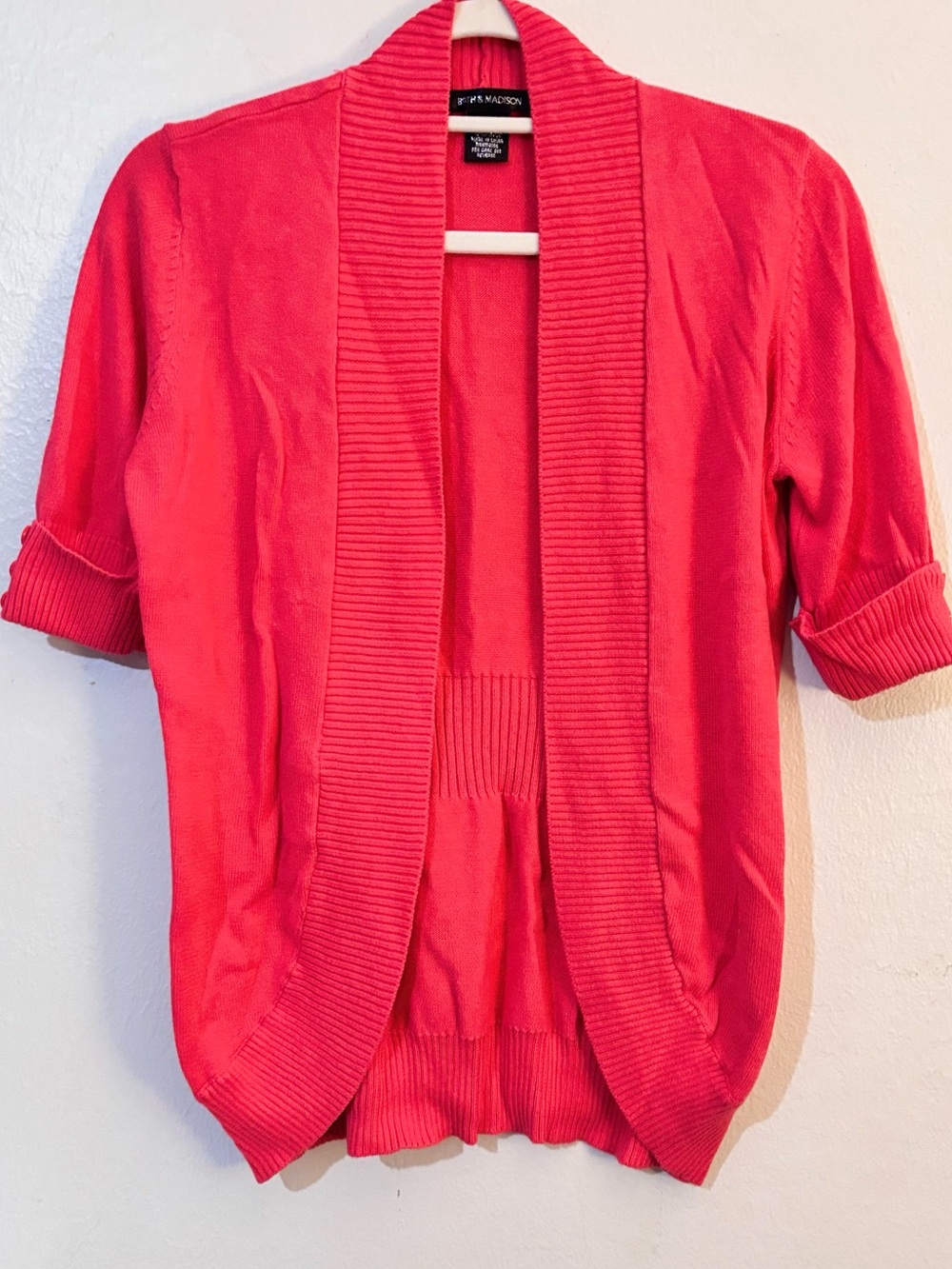 89th & Madison Pink Ribbed Open Cardigan
